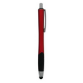 Stylus Click Pen - Red - Black Rubber Grip - Pad Printed